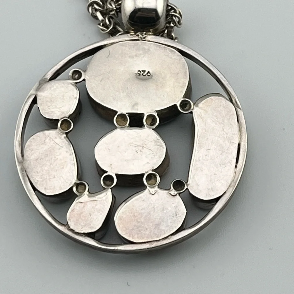 Southwest Inlay Multi Stone 925 Pendant 29g Necklace 925 Chain 20g Heavy 22”
